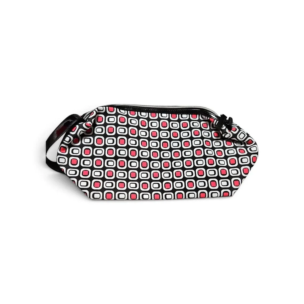 Lancome Cosmetic Bag Retro Geometric Print Black Red White Makeup Pouch Zipper